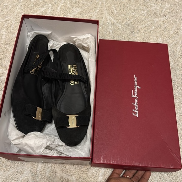 Salvatore Ferragamo Shoes - Salvatore FERRAGAMO slingback sandals in suede size 8.5 us in black